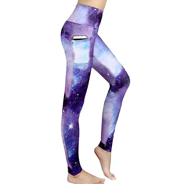 Galaxy High Waisted Long Yoga Leggings with pockets