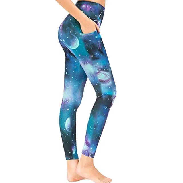 Galaxy High Waisted Long Yoga Leggings with pockets