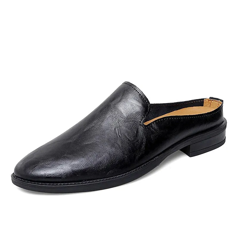 Genuine Leather Half Shoes Slippers Men Breathable Slip-On