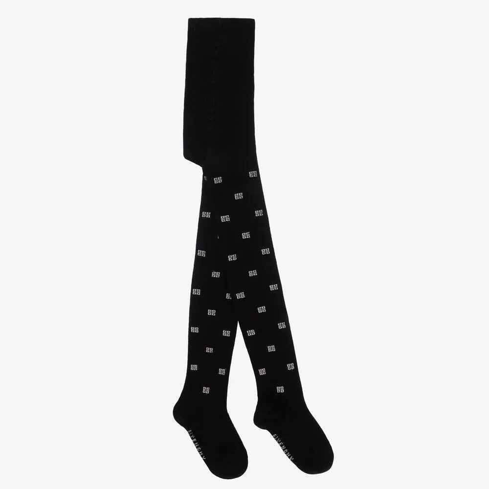 Girls Black Cotton 4G Tights