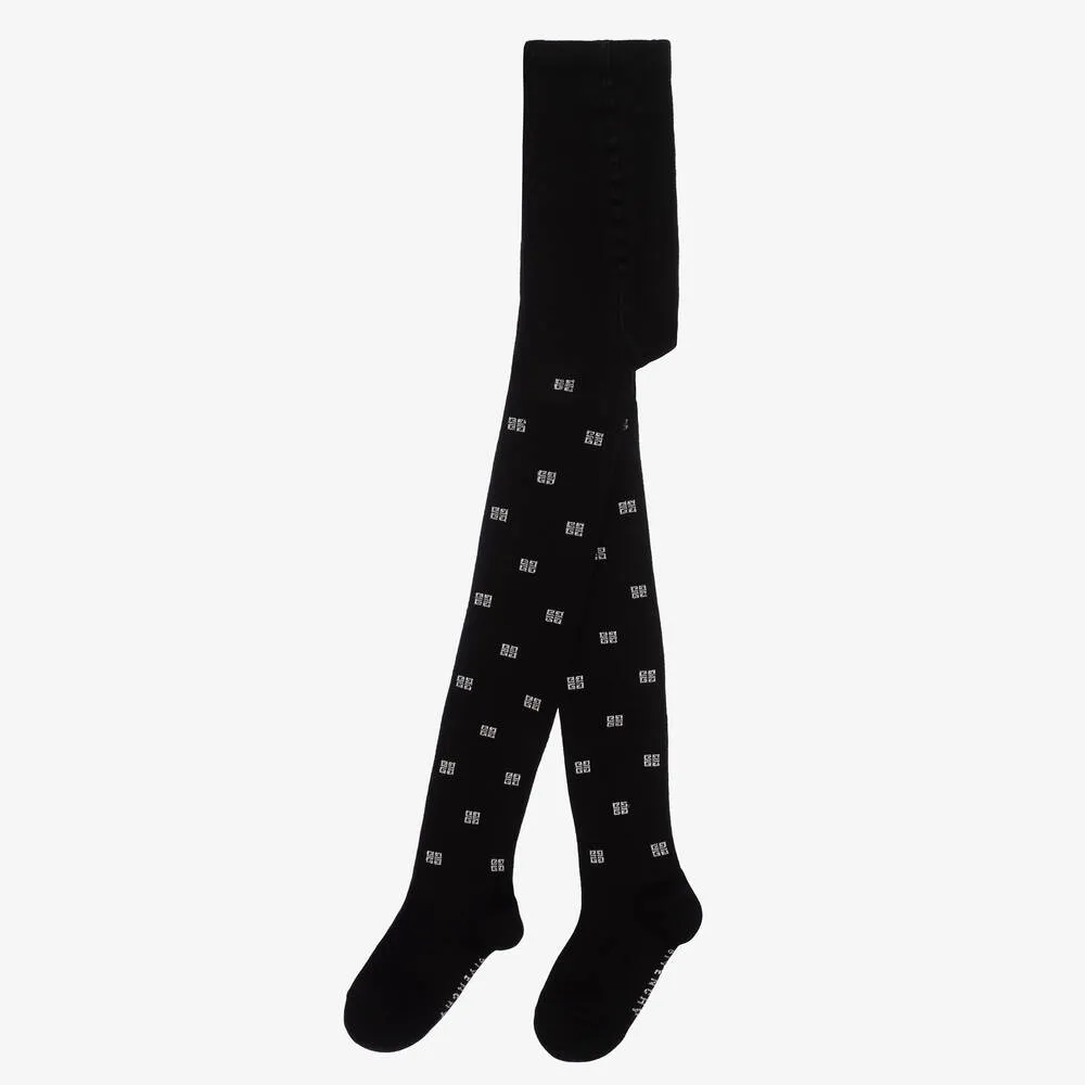 Girls Black Cotton 4G Tights