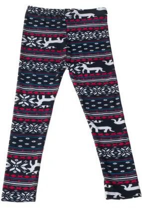 Girl's Colorful Reindeer Fair Isle Design Printed Leggings