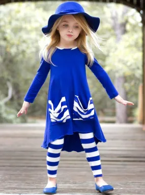 Girls Hi-lo Long Sleeve Tunic with Slouchy Pockets And Matching Legging Set