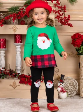 Girls Plaid Santa Patched Tunic and Legging Set