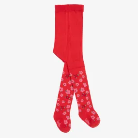 Girls Red Floral Cotton Tights