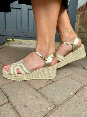 Gold Patterned Weave Espadrille Wedge