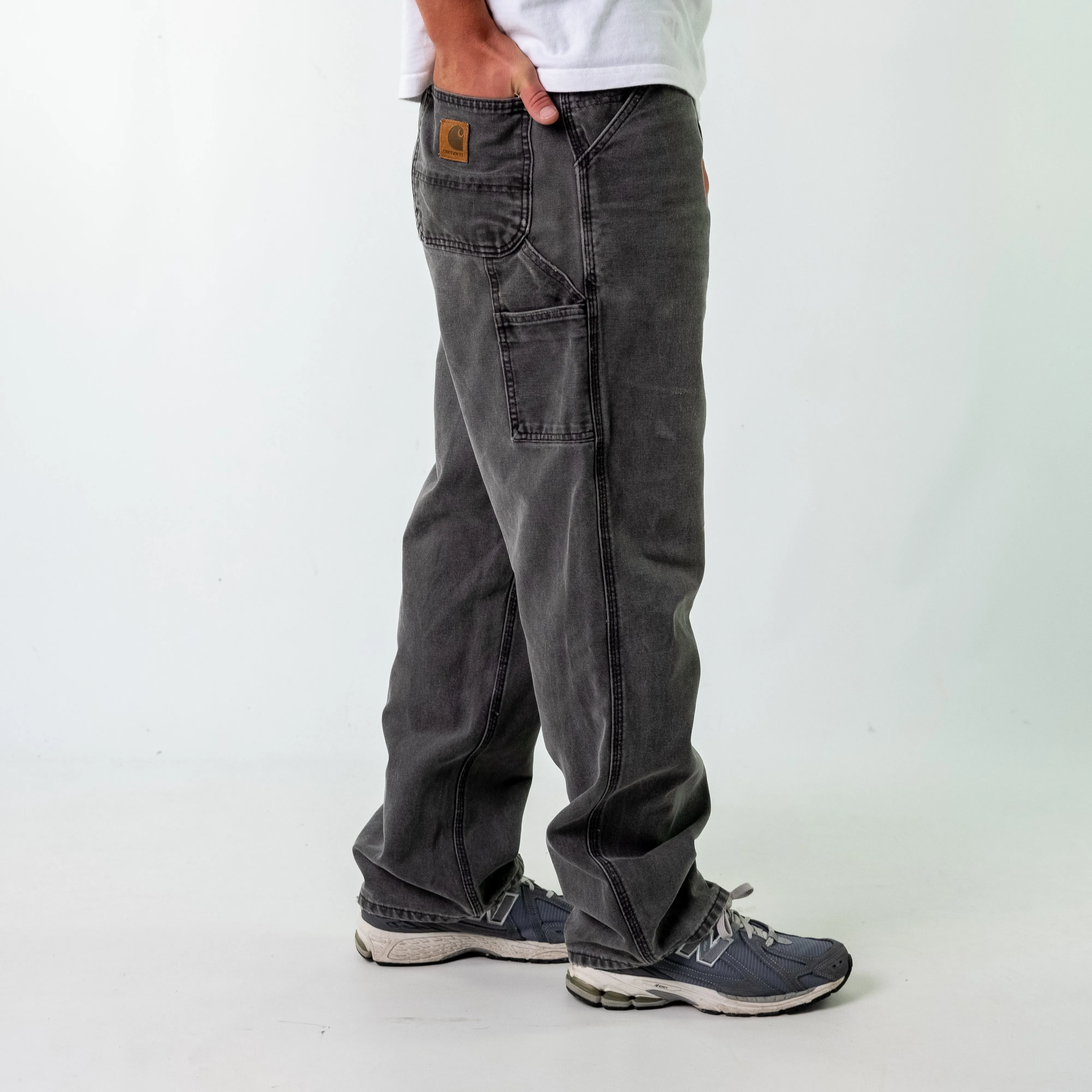 Grey 90s Carhartt Denim Carpenter Jeans Baggy Pants (34x32)