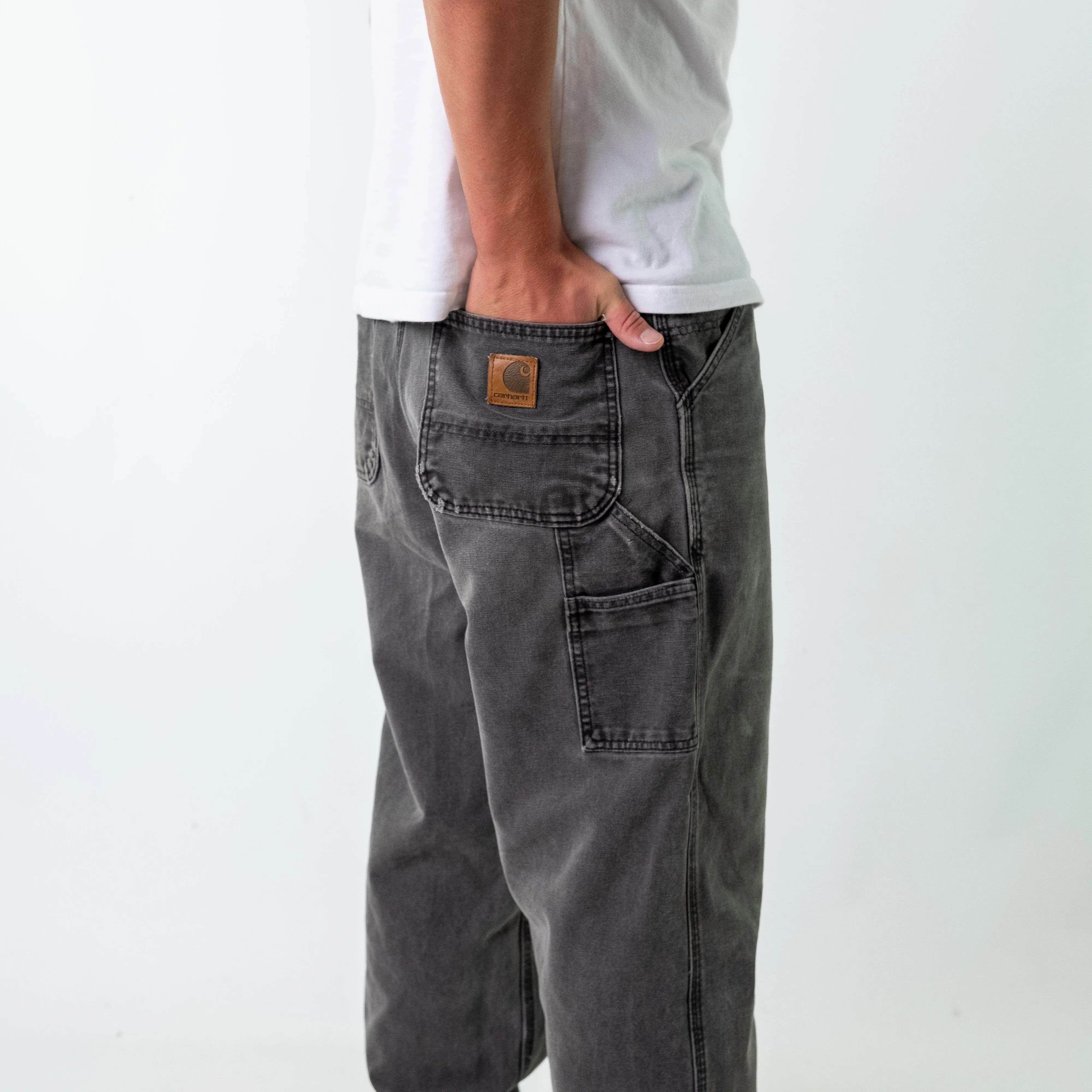 Grey 90s Carhartt Denim Carpenter Jeans Baggy Pants (34x32)