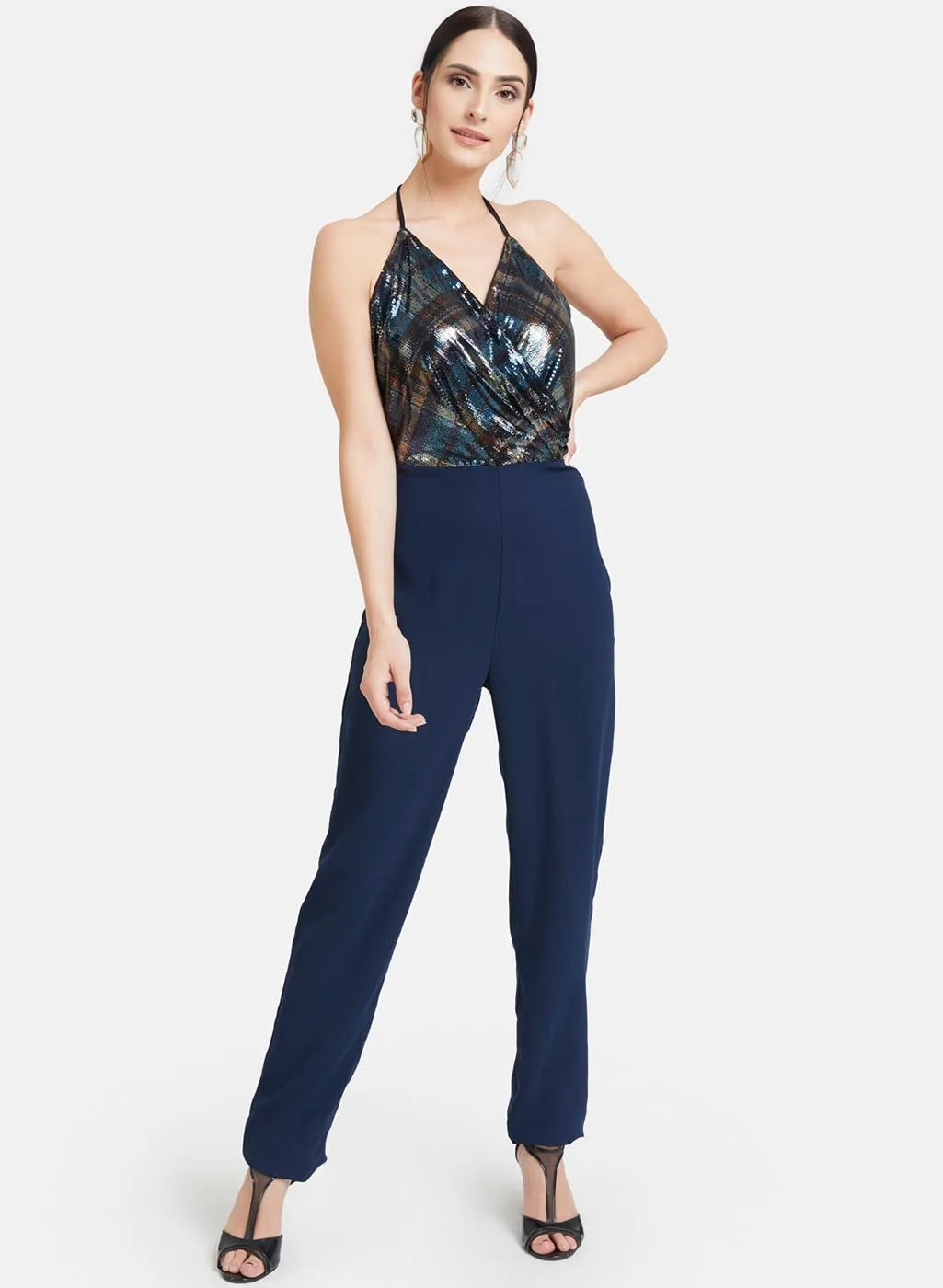 Halter Neck Oerlap Style Jumpsuit