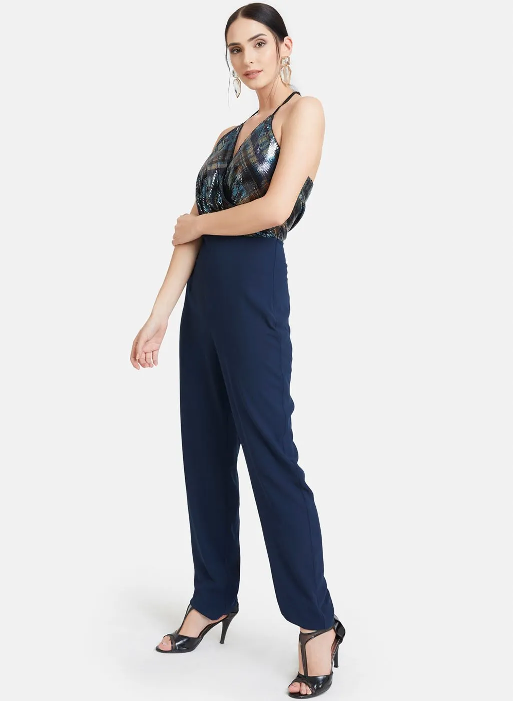 Halter Neck Oerlap Style Jumpsuit