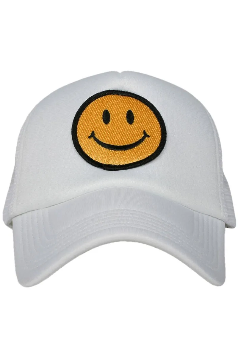 Happy Face Trucker Hat (All White)