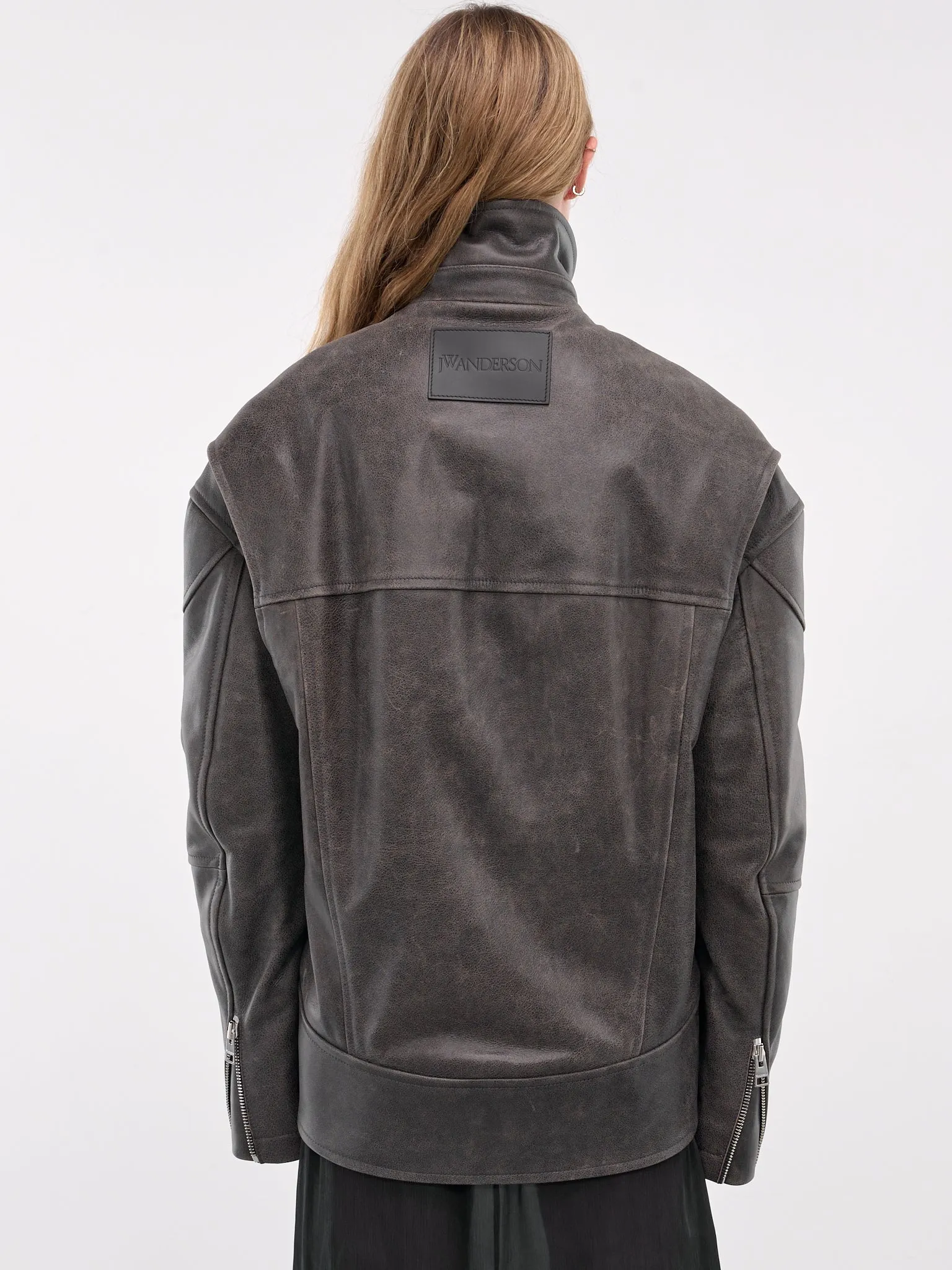 High Neck Leather Jacket (LJ0042-LT0103-DARK-BROWN)