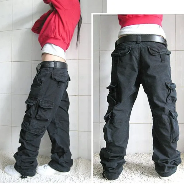 Hip Hop Autumn Winter Women's Solid Loose Cargo Pants Trousers Joggers