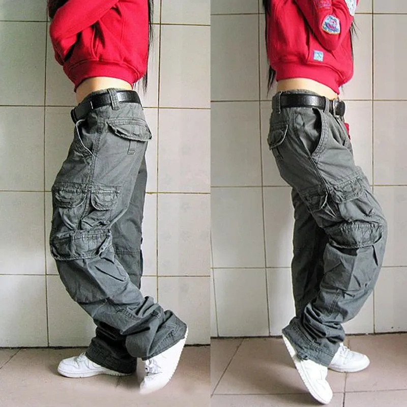 Hip Hop Autumn Winter Women's Solid Loose Cargo Pants Trousers Joggers