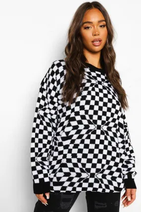 Holographic Check Oversized Knitted Sweater