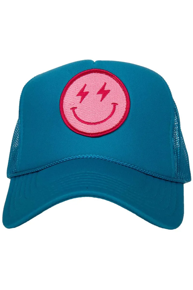 Hot Pink Lightning Happy Face Trucker Hat