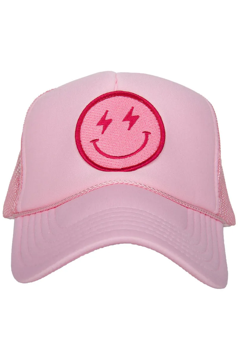 Hot Pink Lightning Happy Face Trucker Hat