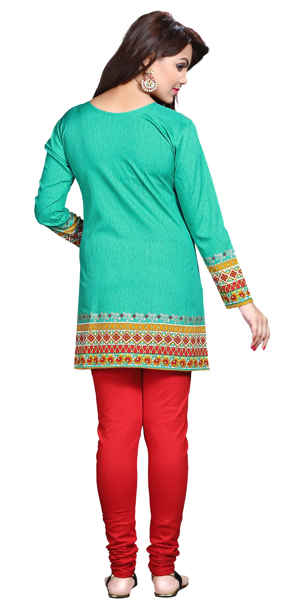 Indian Kurti Top Tunic Printed Womens Blouse India Clothes (Green)