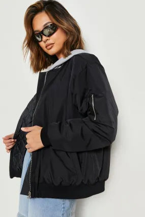 Jersey Knit Hood Bomber Jacket