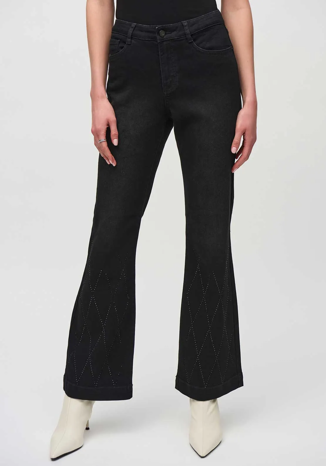 Joesph Ribkoff Embellished Mid Rise Flared Jeans, Black