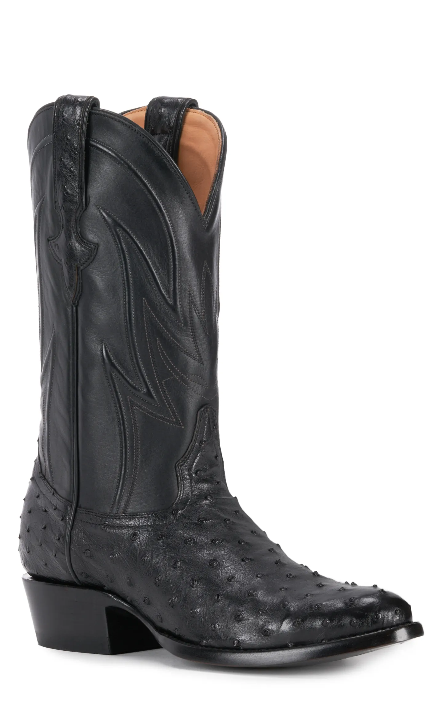 JRC & Sons Men's Jose Full Quill Ostrich Round Toe Exotic Cowboy Boot in Black