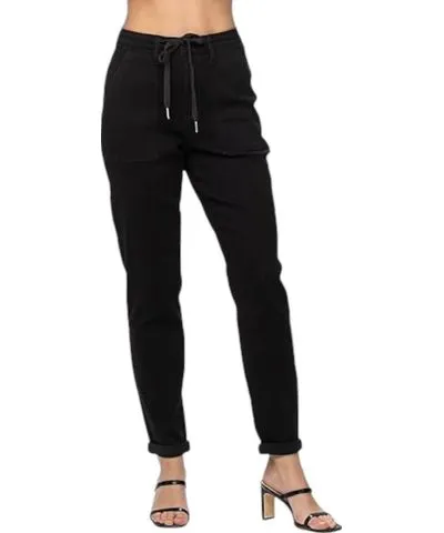 Judy Blue Double Roll Cuff Jogger Pants In Jet