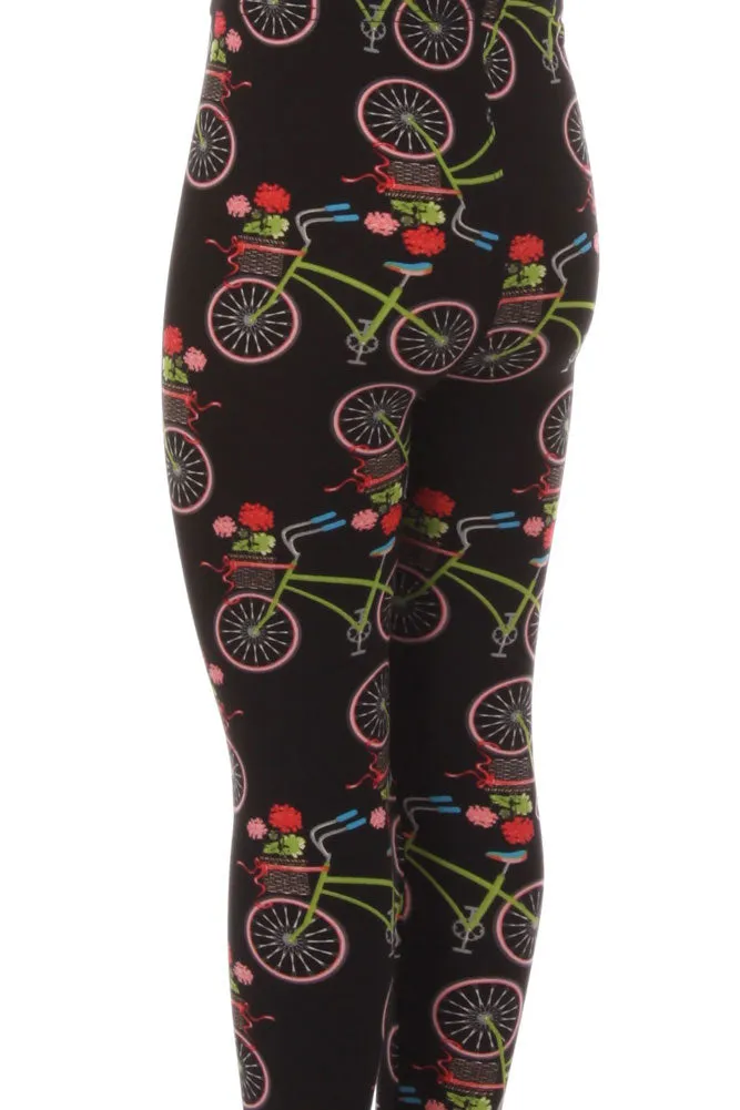 Kid's colorful Bicycle Flower Pattern Printed Leggings