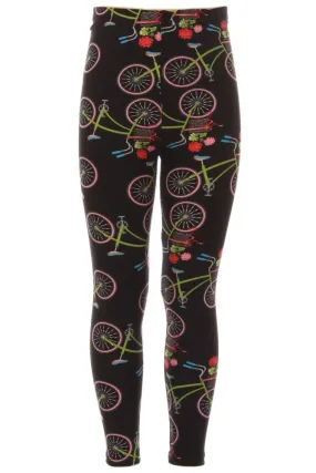 Kid's colorful Bicycle Flower Pattern Printed Leggings