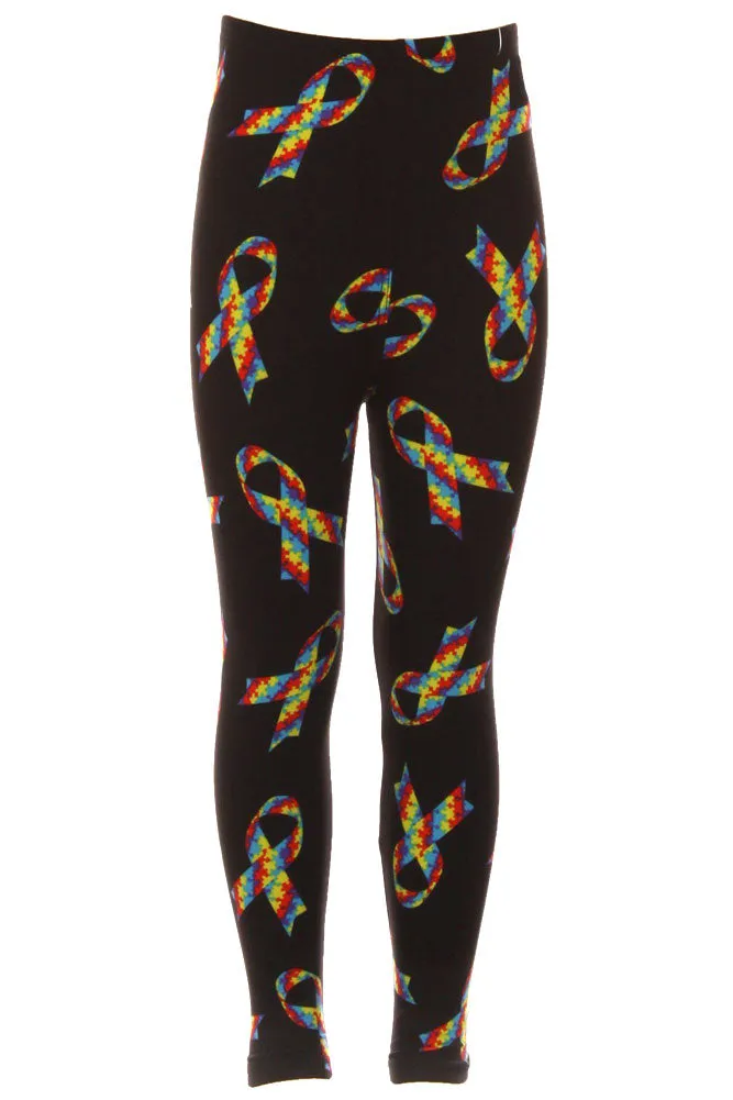 Kid's Rainbow Autism Ribbon Pattern Printed Leggings