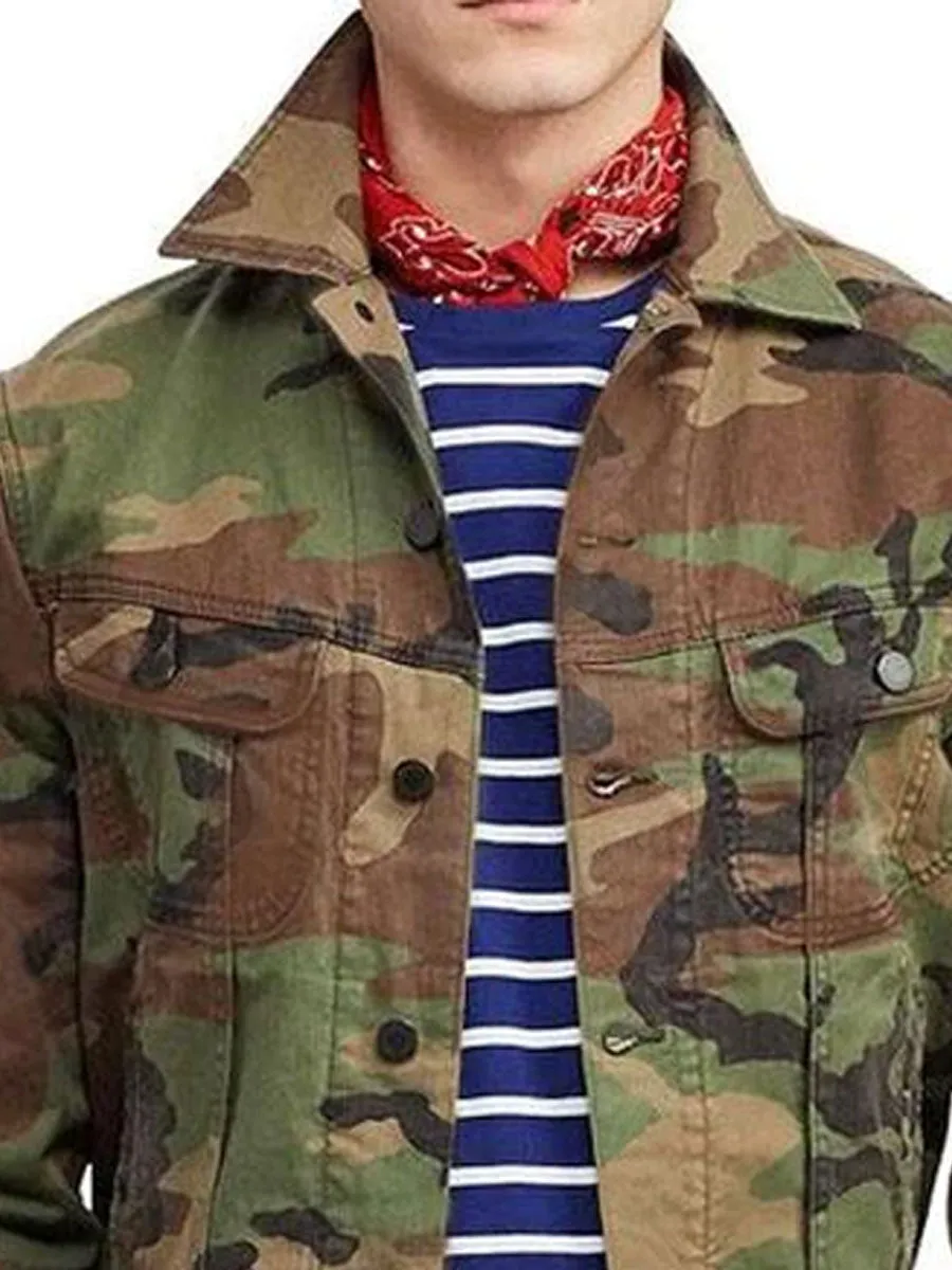 Lapel Pocket Casual Camo Jacket