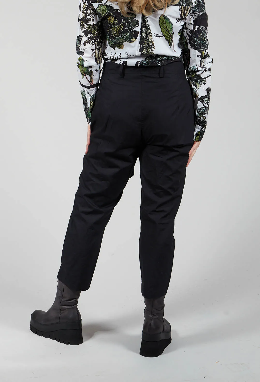 Lightweight Trousers with Button Detail Belt in Black