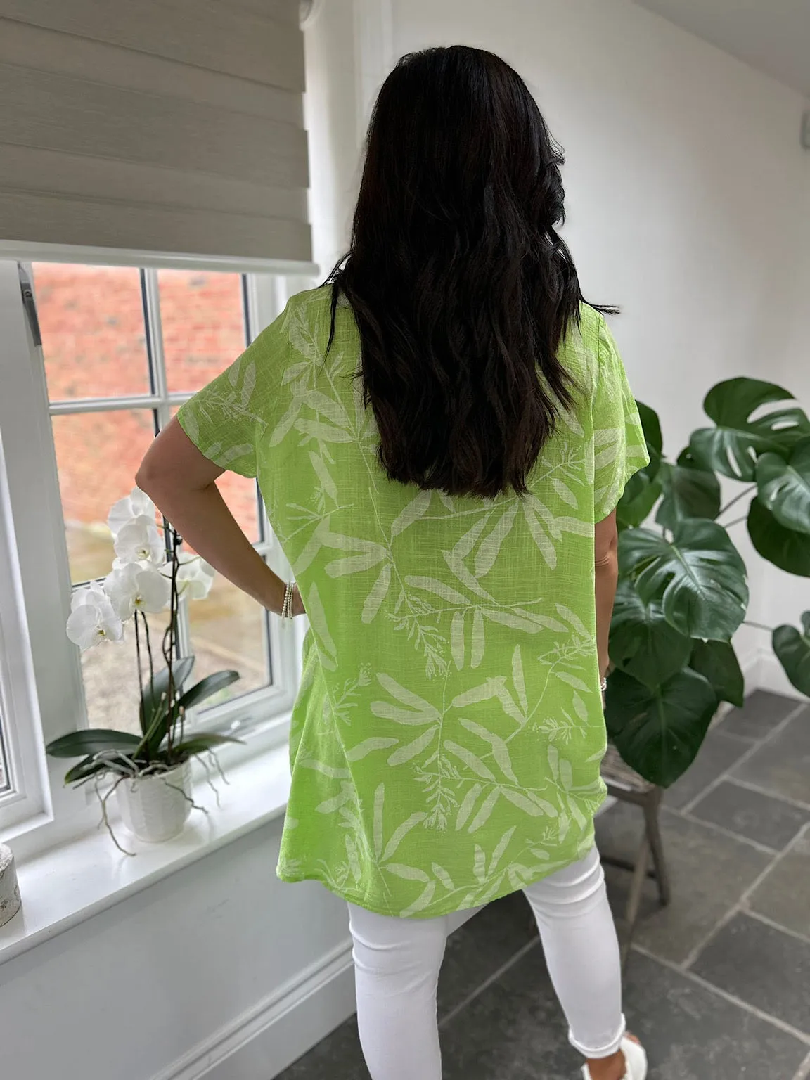 Lime Leaf Pattern Pocket Dress Rebecca