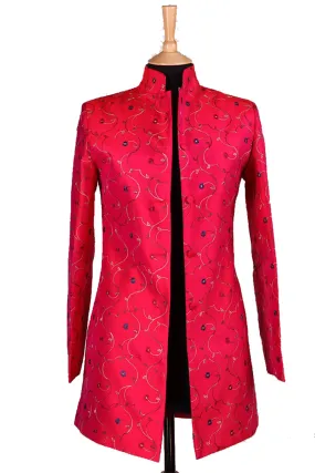 Long Nehru Jacket in Hot Cerise