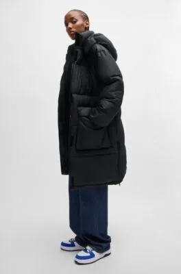 Long padded coat with detachable hood