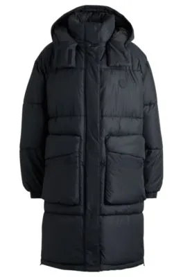 Long padded coat with detachable hood