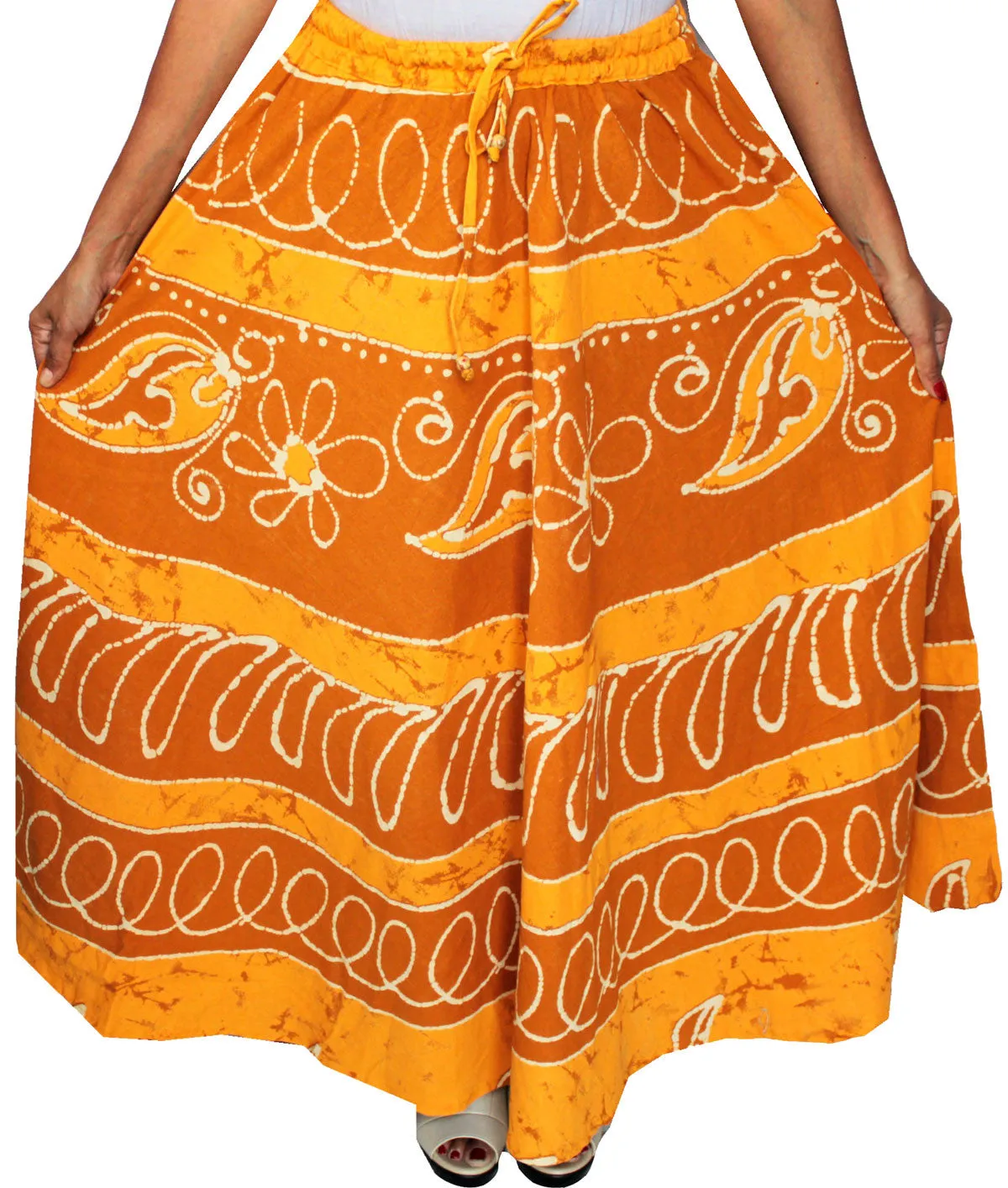 Long Skirt Batik Printed Womens Cotton India Clothes (Yellow)