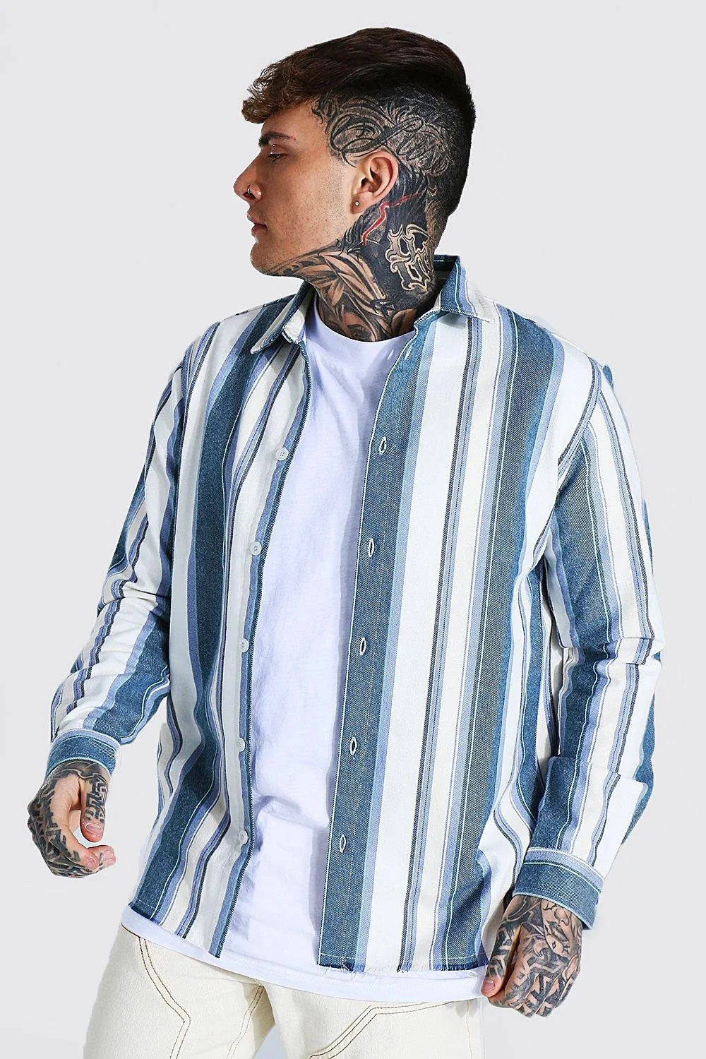 Long Sleeve Stripe Flannel Shirt Jacket