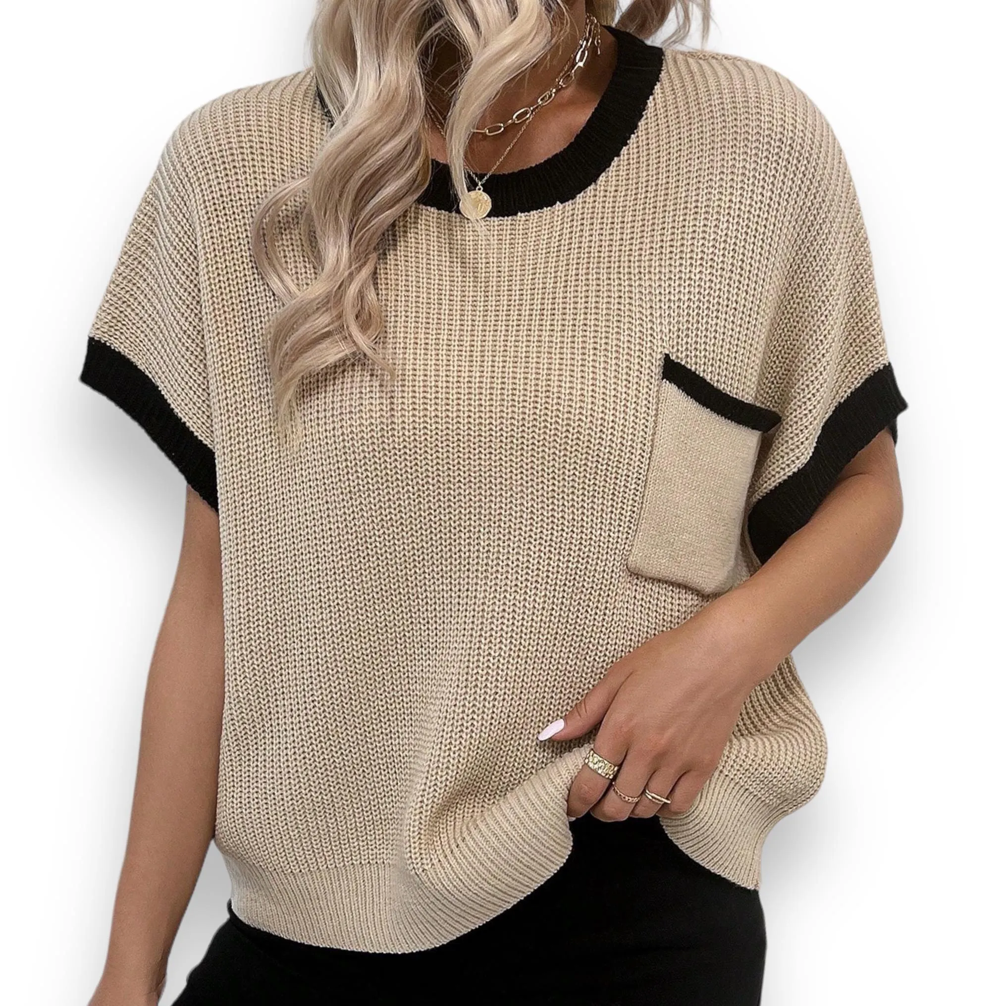 LOOM Contrast Trim Square Loose Knitted Top