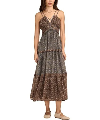 Lucky Brand Women's Chiffon Print-Mix Maxi Dress