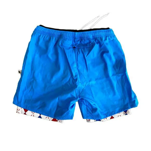 Mens 2-1 Compression Blue/Argyle Pickleball 7 Shorts