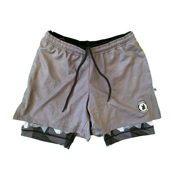 Mens 2-1 Compression Solid Charcoal Eagle Camo 7 Shorts