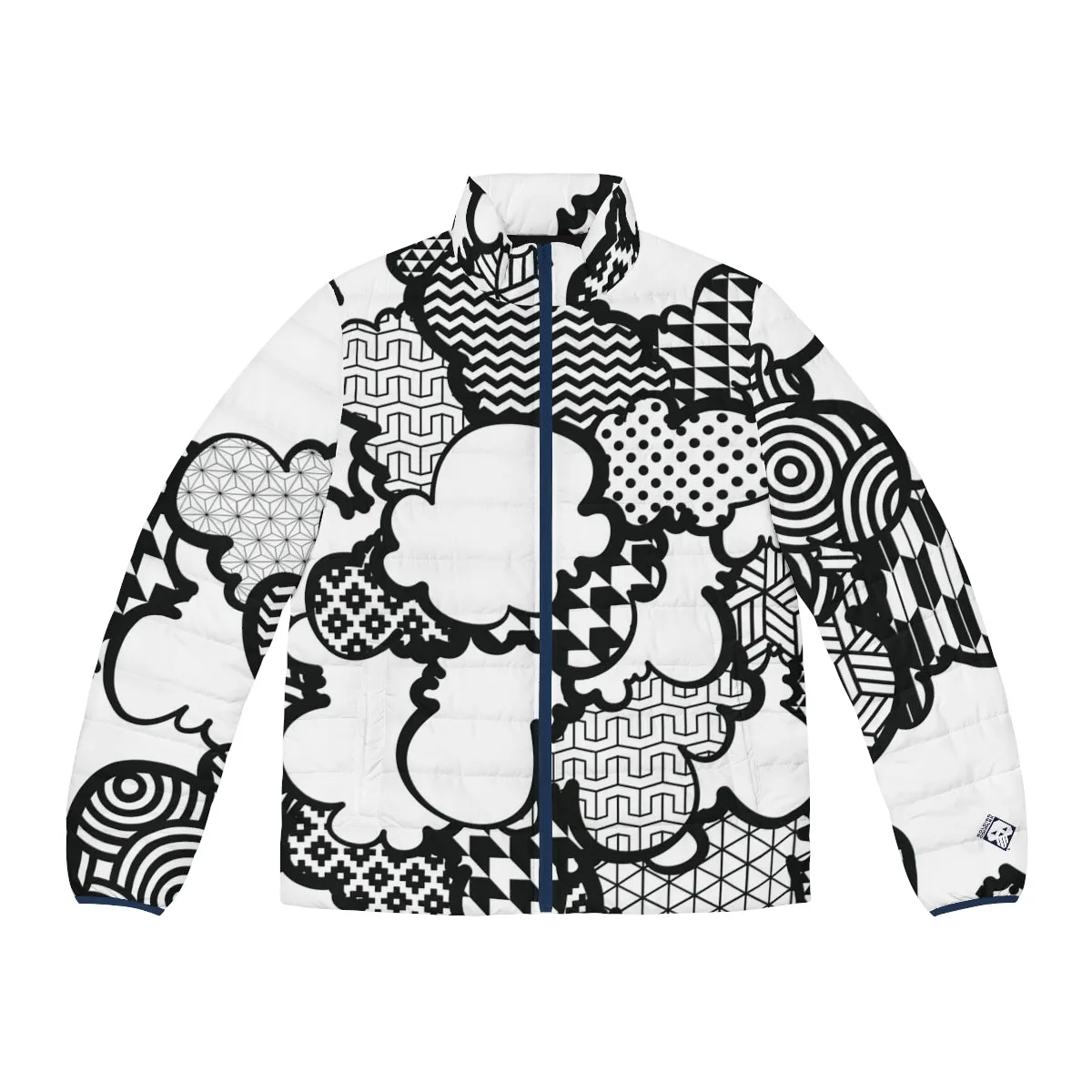 Men's Black and White Graffiti Clouds Puffer Jacket 001