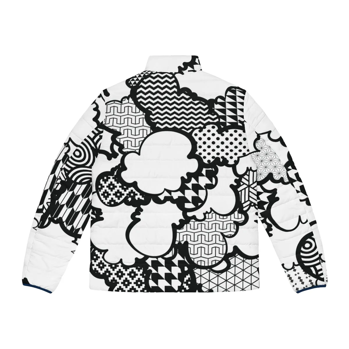 Men's Black and White Graffiti Clouds Puffer Jacket 001