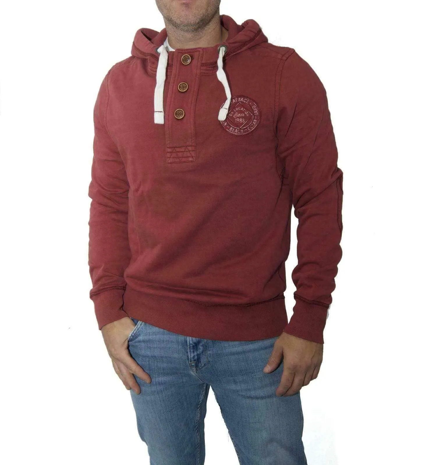 Men's Red Vintage Dyed Drawstring Long Sleeve Cotton Hoodies