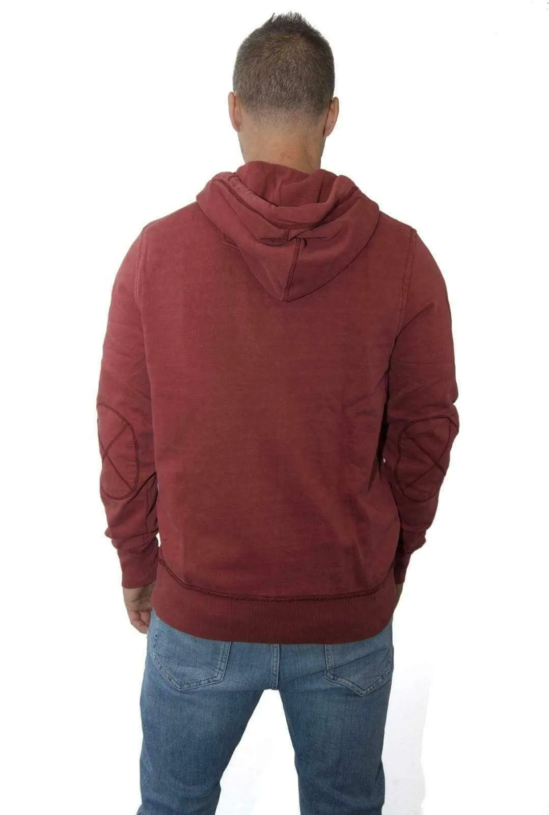 Men's Red Vintage Dyed Drawstring Long Sleeve Cotton Hoodies