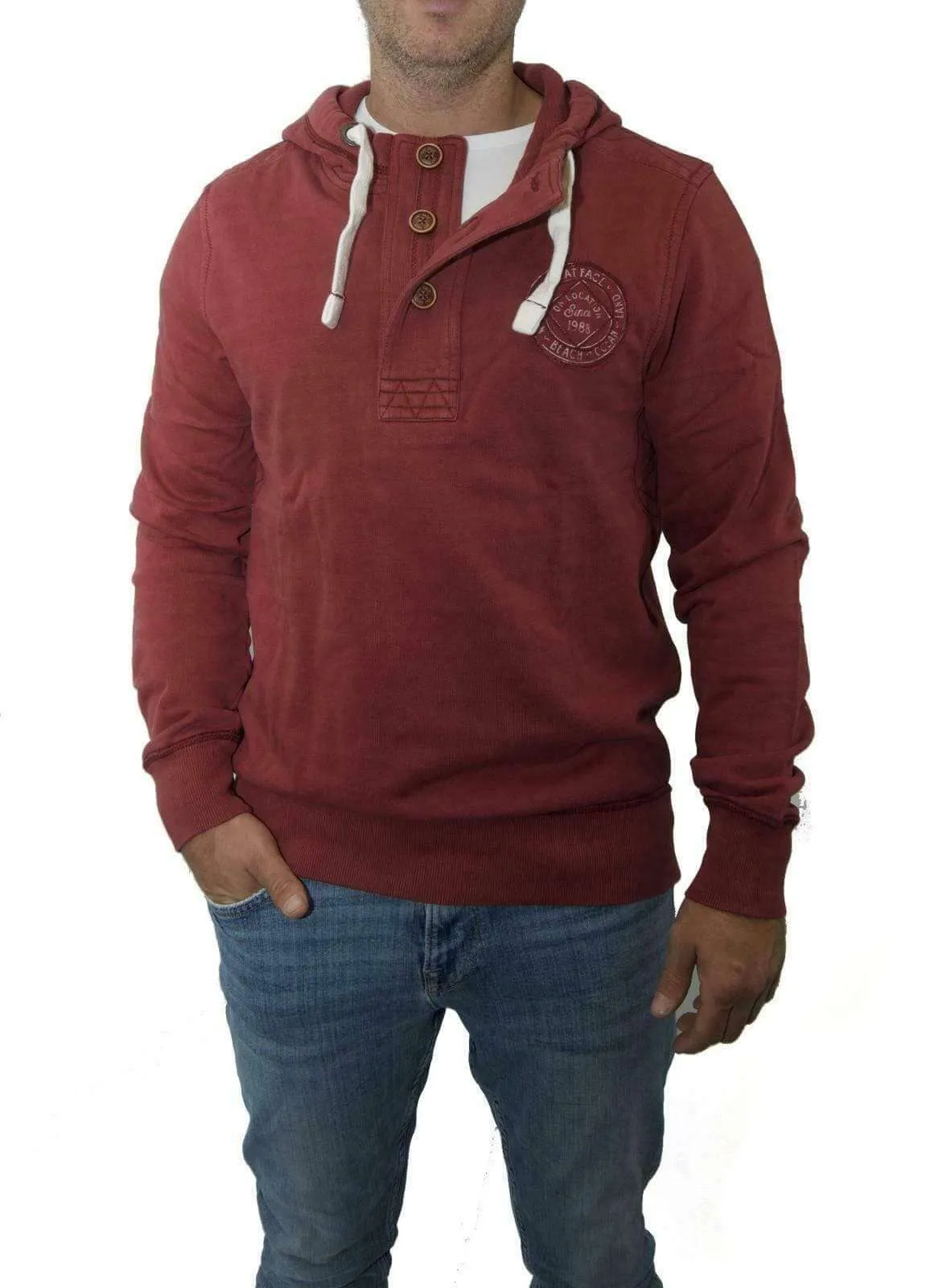 Men's Red Vintage Dyed Drawstring Long Sleeve Cotton Hoodies