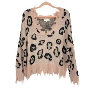 Miracle Light Pink Animal Print Distressed Sweater- Size S/M