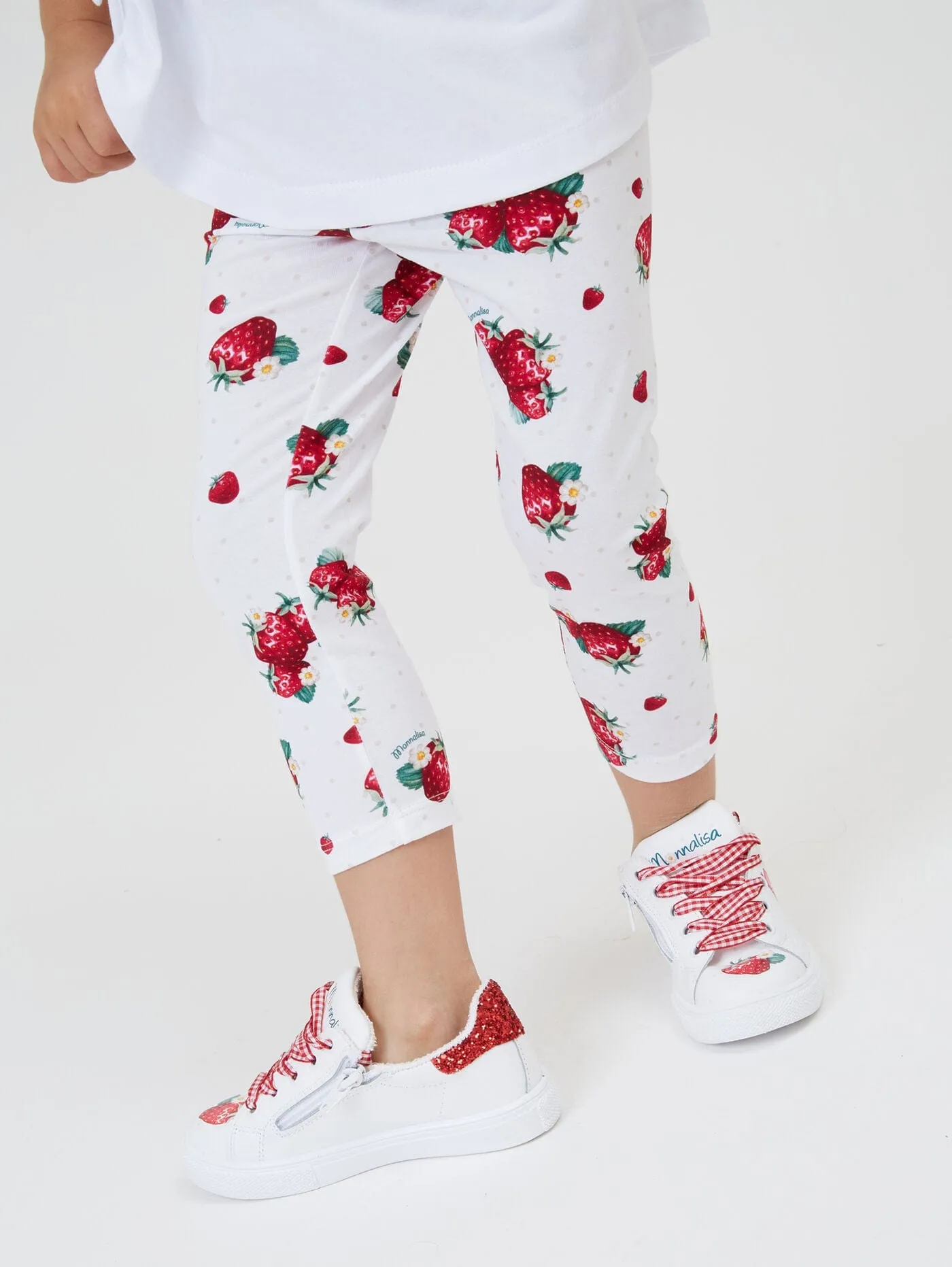 Monnalisa Girls Strawberry Leggings in White