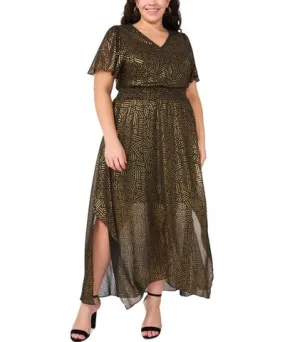 MSK Plus Size Flutter-Sleeve Metallic Maxi Dress