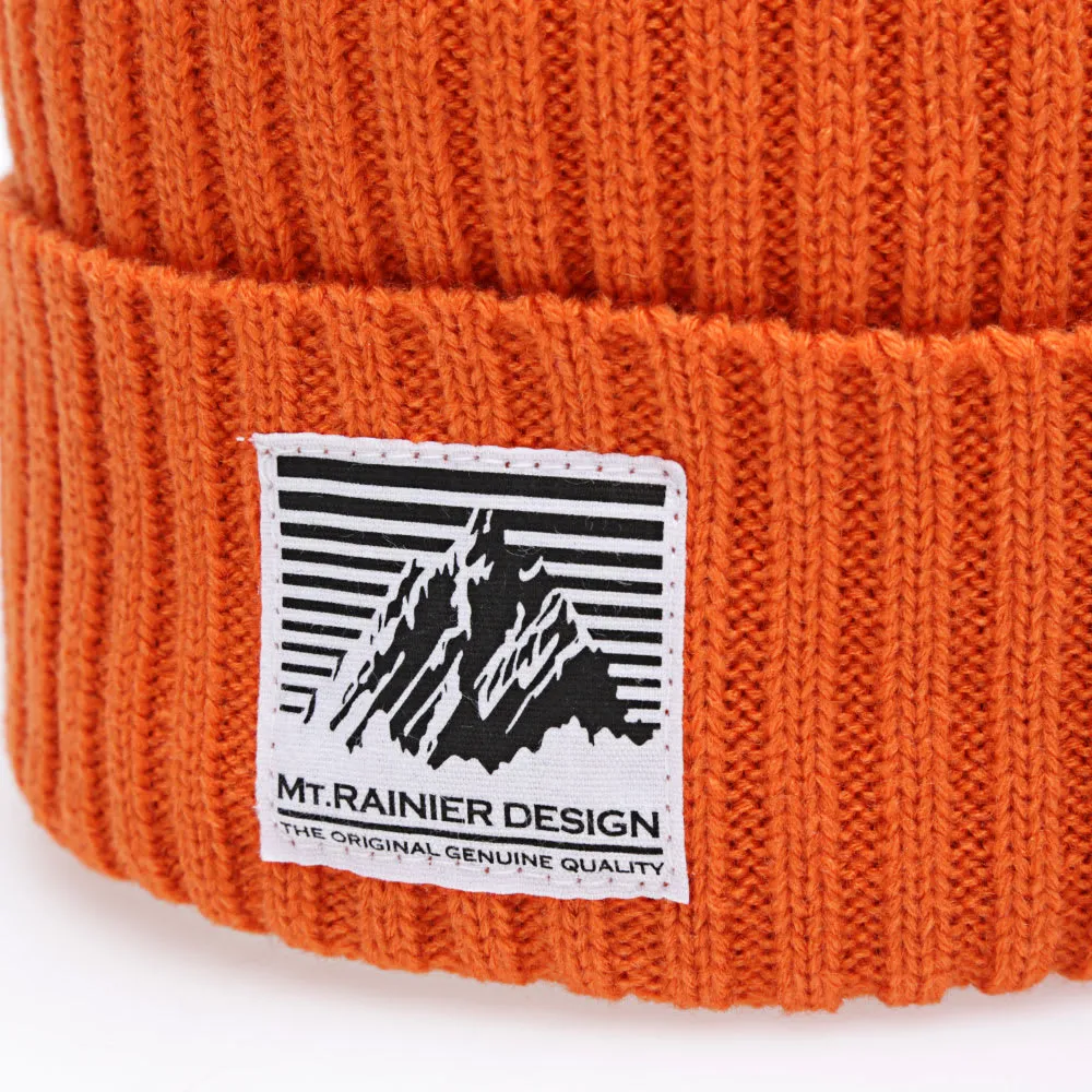 Mt. Rainier Design Knitted Ribbed Cuff BeanieOrange